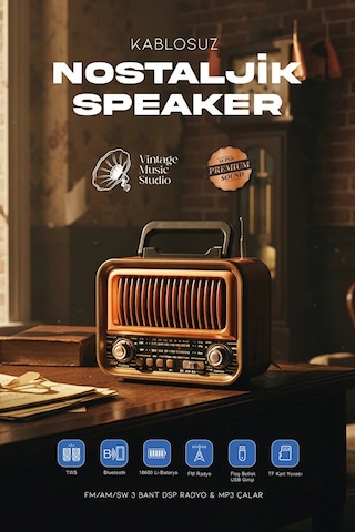 Ahşap Tasarım Retro Nostaljik Hoparlör Şarj Edilebilir Fm/am/sw Bluetooth Radyo