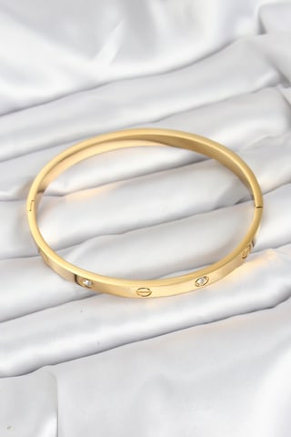 316l Çelik Gold Renk Zirkon Taşlı 65 Mm Kadın Kelepçe Bileklik 5886 Belirtilmemiş