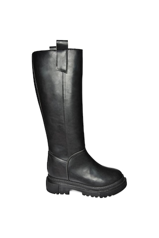 Fox Shoes V973222209 Siyah Cilt Kalın Tabanlı Kadın Binici Çizmesi Siyah Mat