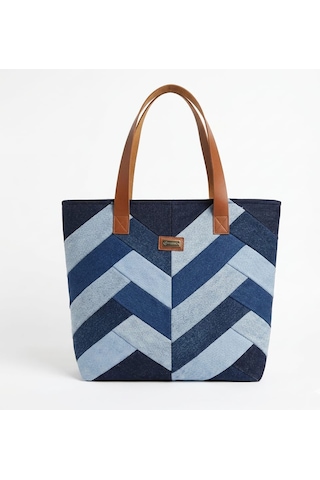 Kadın Patchwork Denim Çok Parçalı Tote Çanta Özel Tasarım Kot Omuz Çantası Çok renkli