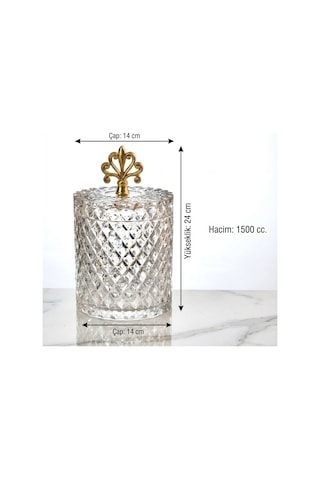 3'lü İnci Desen Gold Metal Kulplu Büyük Boy Cam Kavanoz Takımı 3 X 1500 Ml. Şeffaf - Altın
