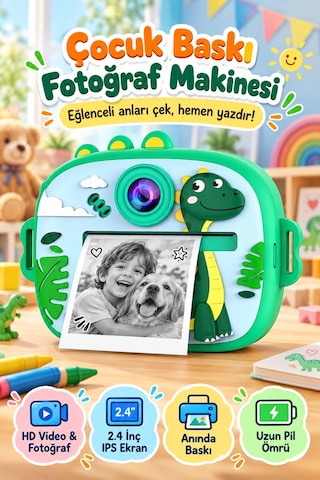 Blackbird Game Center Seyu SY-AM300 Şipşak Termal Yazıcılı Çocuk Dijital Fotoğraf Makinesi Yeşil