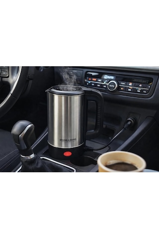 Aksu Emka Home 24v 800ml Araç Kettle Su Isıtıcı Çakmaklık Girişli Paslanmaz Çelik Gösterge Işıklı