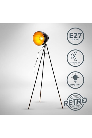 B.k. Licht Ayaklı Lamba Vintage Endüstriyel Tasarım, E27 Duy, 40 Watt, Döndürülebilir Lambader Siyah Diğer