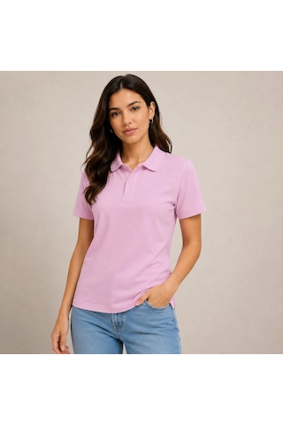 Primemagazam Kadın Polo Yaka Pike Kumaş Düğmeli Basic Tişört Günlük Rahat - Pembe Çeşitli
