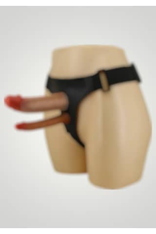 XShopum 21,5 Cm Belden Bağlamalı Çift Dildolu İçi Boş Strapon Penis