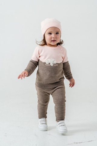 Babyhola Çocuk Teddy Bear Detay Kazak Pantolon Bere Triko Kışlık Takım 22113 Kahverengi