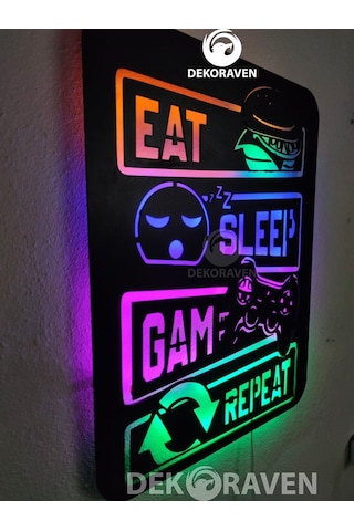 Gamer Led Işıklı Tablo Eat-Sleep-Game-Repeat