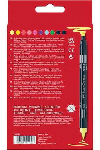 Faber-Castell Çift Uçlu Neon Keçeli Kalem, 10 Renk, İnce ve Kalın Uçlu,Dayanıklı Parlak Renkler,Su Bazlı Mürekkep
