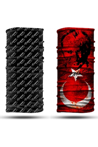 Dair Atatürk Desenli 2'li Set Boyunluk Bandana Outdoor Balaklava Yüz Maskesi Kafa Bandı