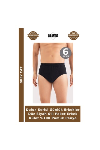 Grey Cat Delux Serisi Günlük Erkekler Düz Siyah 6'lı Paket Erkek Külot %100 Pamuk Penye