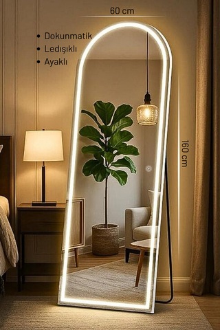 Led Işıklı Ayaklı Boy Aynası 60x160 Kahverengi
