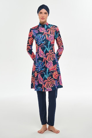 Likralı Tam Kapalı Tesettür Mayo Desenli 3108 Koyu Lacivert Koyulaci02 Koyu Lacivert