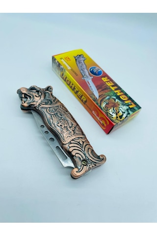 Aslan Desenli Kabartmalı Işıklı Çakı Çakmak //18cm