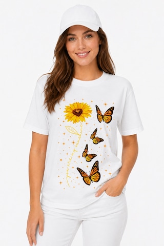 Bayloranzzo Sunflower %100 Pamuk Heavy Cotton Premium Kalite Kadın Tişört Beyaz
