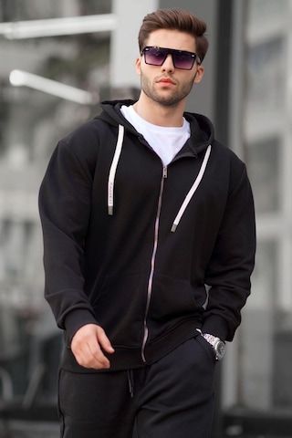 Madmext Siyah Fermuarlı Kapüşonlu Sweatshirt 6161-siyah Siyah
