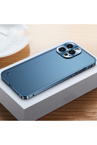 Apple Uyumlu iPhone 12 Pro Max Metal Çerçeveli Buzlu Kılıf