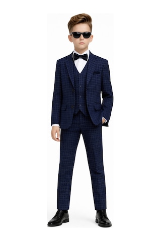 Ahengim Erkek Çocuk Slim Fit Dokulu Çizgili Klasik Takım Elbise Ak197-198 Lacivert