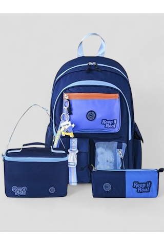 Muggle 2214 İthal Ürün Üst Kalite Unisex Çocuk Üçlü Set İlkokul Sırt Çantası Lacivert