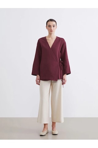 Lc Waikiki Bordo Kruvaze Yaka Kadın Müslin Kimono