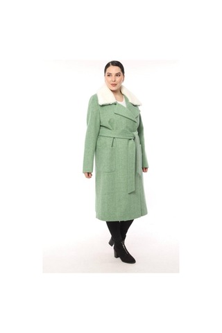 Lady Sharm Natural Kaşmir Astarlı Boynu Vizon Kaban Mint Yeşili