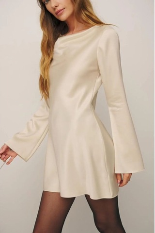 Ezni Atelier Ekru Saten Mini Elbise