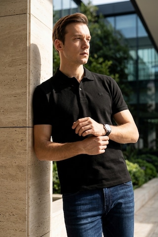 Süvari Slim Fit Düz Baskısız Pike Düğmeli Polo Yaka Nefes Alabilen T-shirt Siyah