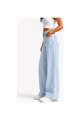 J&kstores Kadın Yüksek Bel Bol Paça Jean Kot Palazzo Pantolon Buz Mavisi