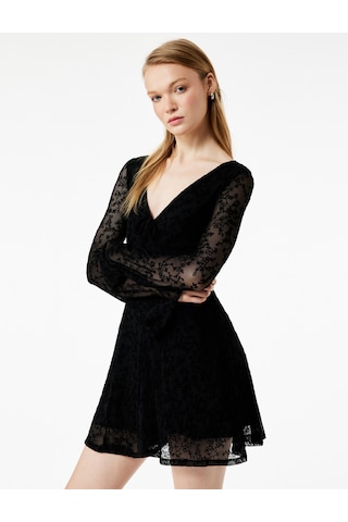 Koton Uzun Kollu V Yaka Bağlama Detaylı Tulum Siyah 6wal40008ık Siyah