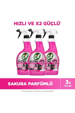 Cif Ultra Sprey Sakura Parfümlü Kir Ve Yağ Sökücü 750 Ml X 3 Ade
