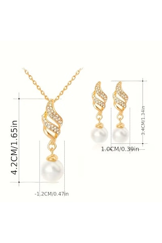 İnci, Zirkon Taş İşlemeli, Gümüş, Altın Kaplama, Takı Seti Kolye Küpe , Yeni Yıl, Gold