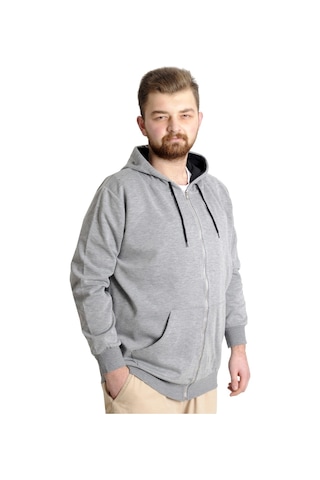 Mode Xl Erkek Hırka Kapson Fermuarlı Steel Interlock 21600 Gri Melanj 001