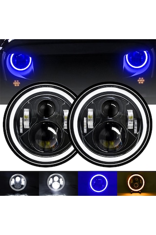 Yaozixa 7 İnç Araba/motosiklet Led Farı H4 Bağlantı 180w 18000lm 3 Renk Beyaz/sarı/mavi Ip67 50000 Saat Omur C0072 Tek Adet