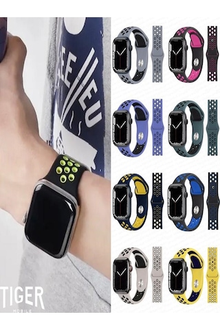 Apple Uyumlu Watch 9-8-7-6-5-4-3-se / 38-40-41 Mm Delikli Nike Silikon Spor Kordon