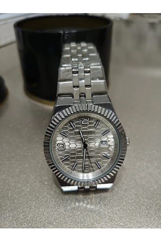 Analog Quartz Makina Metal Erkek Kol Saati Beyaz Kadran Su Geçirmez Altın - Gümüş
