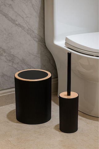 Arvale Quardi Banyo Seti Modern Çizgili - 7 Litre Kova 4 Parça Banyo Çöp Kovası Seti Beyaz