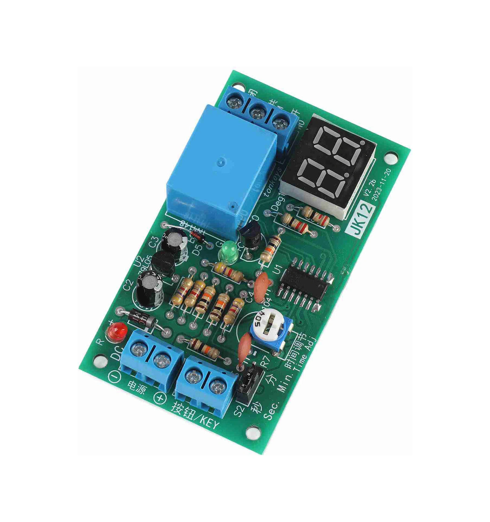 Tenfowee 12v Dc Tetiklemeli Ayarlanabilir Led Sayıcı Geri Sayım Röle Modülü 1sn-99dk Aralığı, Dinamik Görüntü, Mikrodenetleyici Tabanlı