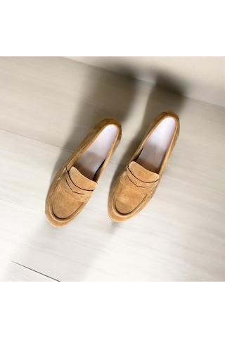 Ne&ve Shoes Camel Süet Hakiki Deri Kadın Loafer Ayakkabı