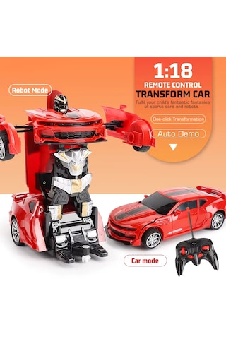 Oyuncak Uzaktan Kumandalı Araba Transformers Tarzı Robota Dönüşen Oyuncak Araba Mustang Kırmızı