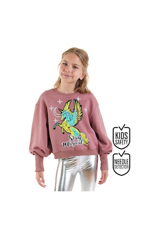 Denokids Unicorn Kız Çocuk Gül Kurusu Swetshirt Çok Renkli