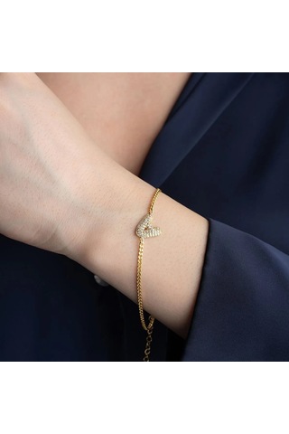 Vaoov 925 Ayar Gümüş Gurmet Zincirli Taşlı Harf Bileklik Altın