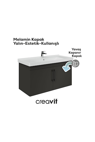 Creavit D20 100 Cm Kapaklı Lavabo Dolabı Antrasit Melamin Antrasit