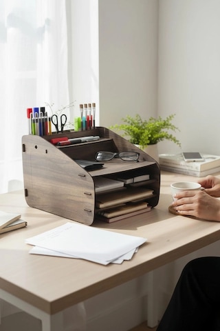 Evrak Rafı Masaüstü Medium Organizer Ceviz Desenli 3mm Mdf Kemençe