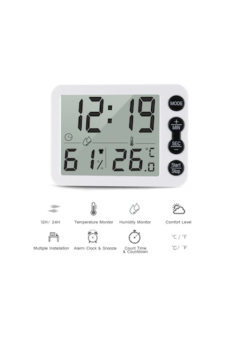 Konesam Ts-9606 Ev Ofis İçin Dijital Sicaklık Nem Ölçer: Alarm Saat, Geri Sayım, Lcd Ekran, C/ F Dönüştürücü Pil Yok