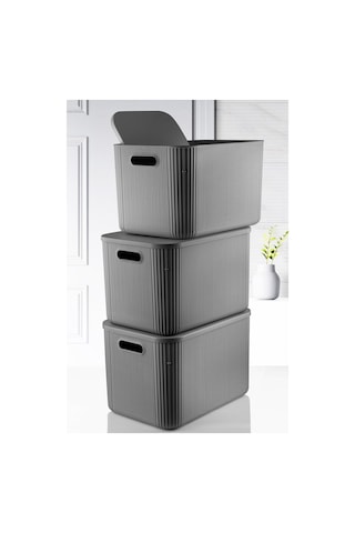 3'lü Set Çok Amaçlı Düzenleyici Depolama Kutusu Antrasit 21lt