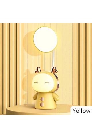 Sarı Karikatür Usb Şarj Edilebilir Masa Lambası Çift Işıklı Led Lamba Öğrenci Çocuk Odası Okuma Masası Lambası Gece Lambası