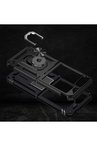Samsung Uyumlu Galaxy Z Flip 6 Kılıf Kamera Koruyucu Manyetik Standlı Tank Koruma Mobilteam Siyah