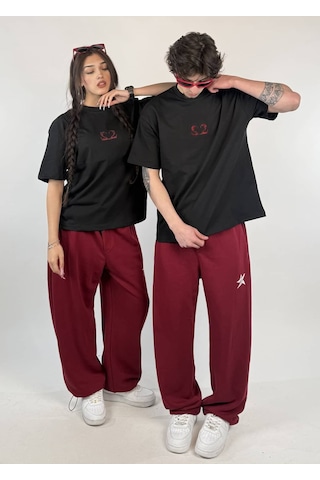 Zaee 2m Motive Taşlı Oversize T-shirt Kırmızı