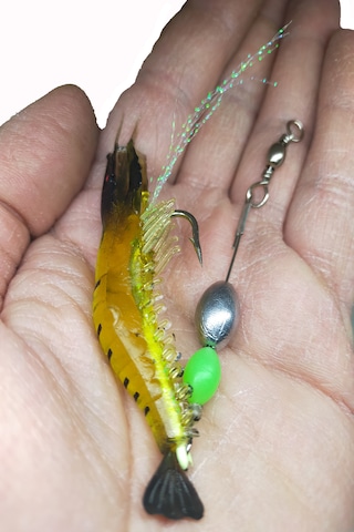 Karides Shrimp Silikon Balık Yemi Fosforlu Kancalı Modifiyeli 7.5 Cm 12 Gr