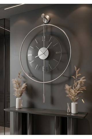 MetaQuartz Aksesuar (Büyük Boy-50*75 cm)Mat Gümüş Luxry Şeffaf Göbek Metal Dekoratif Camlı Gri